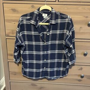 Old Navy Navy Blue Plaid Button Down Shirt